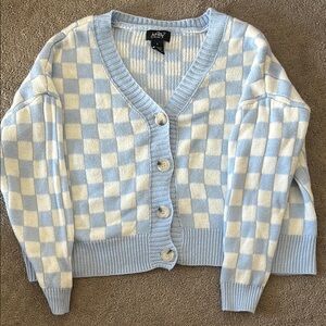 Just Polly Blue and White Checkered Cardigan Sweater